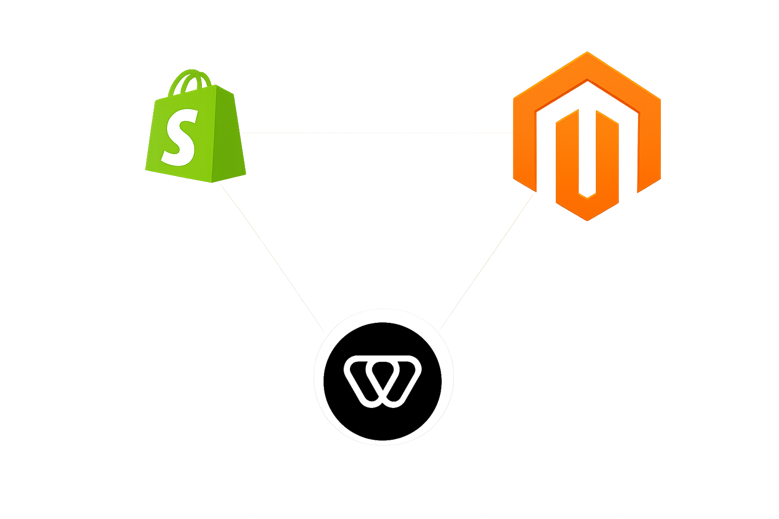 Shopify and Magento platform logos with WiserBrand partnership visualization